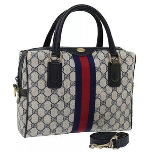 GUCCI GG Canvas Sherry Line Hand Bag PVC 2way Navy Red